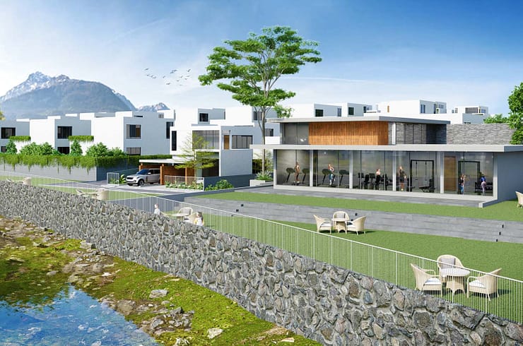Exquisite blend of modern luxury and timeless charm, with impeccable and captivating architectural details amidst scenic beauty.